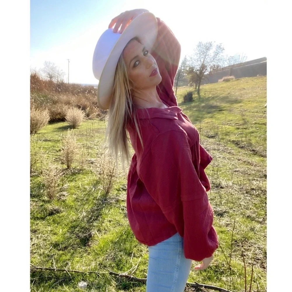 Ces Femme Burnt Orange Gauze Peasant Blouse - Picture 10 of 14